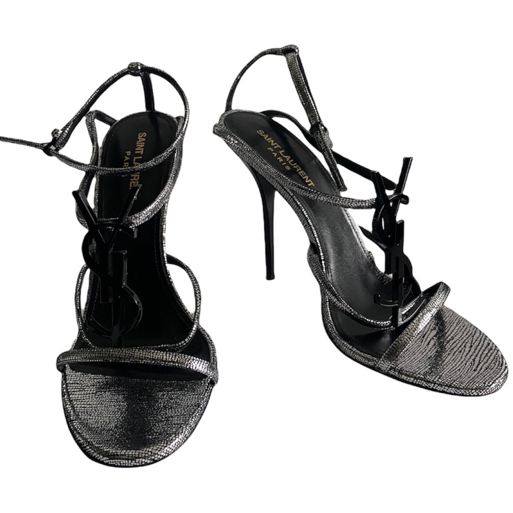 Saint Laurent Cassandra Heels In Metallic Silver Cracked Metal Leather Size 39.5 - Picture 5 of 14
